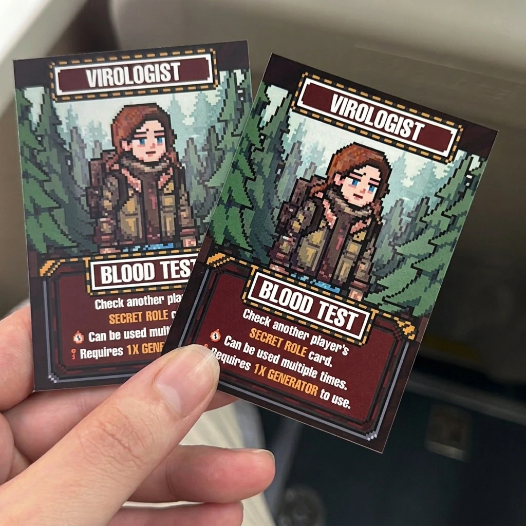Cards printed at a local print shop with glossy and matte finishes